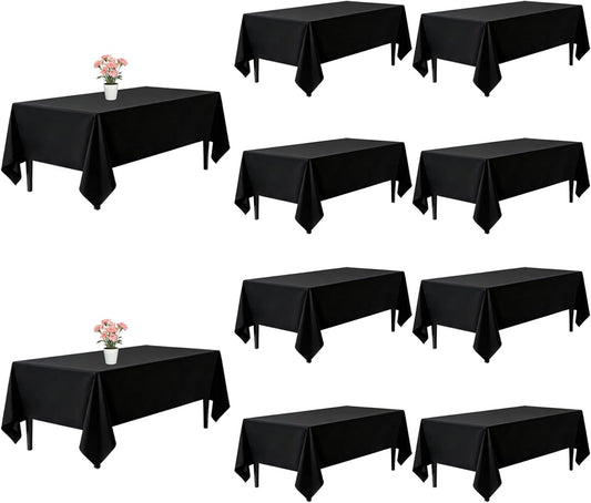 10 Pack Black Tablecloths 60 x 102 Inch for 6 Foot Rectangle Tables