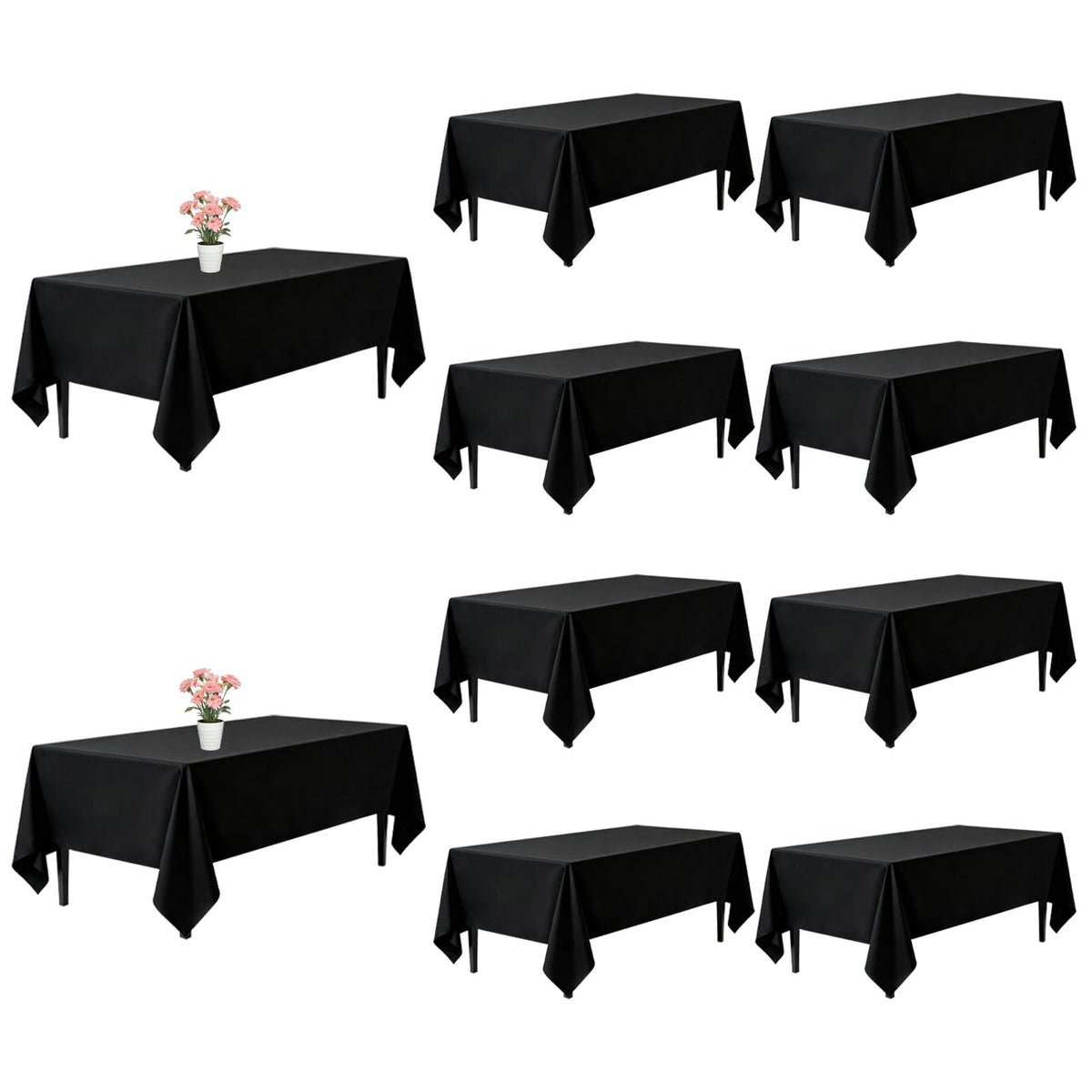 10 Pack Black Tablecloths 60 x 102 Inch for 6 Foot Rectangle Tables