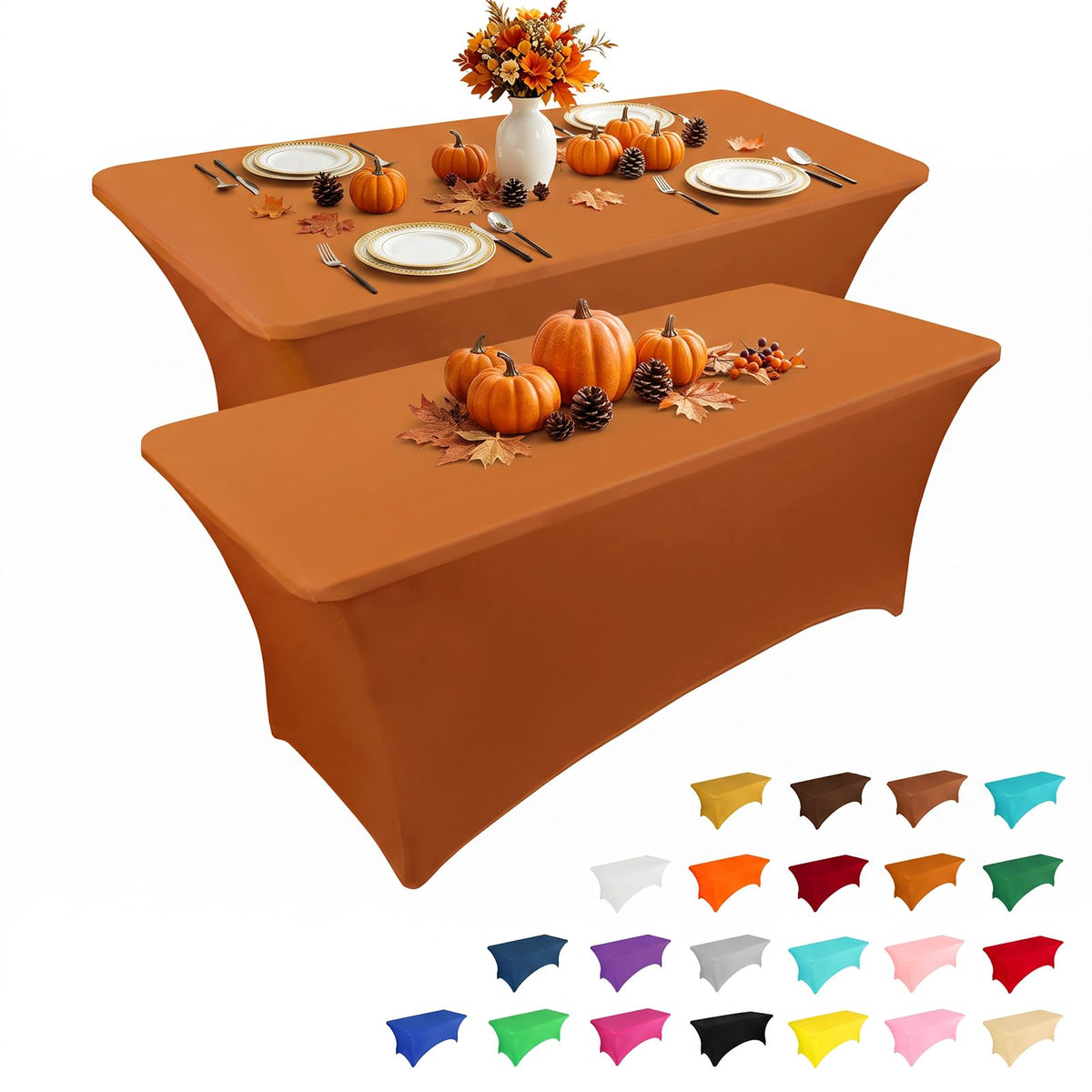 IVAPUPU 2 Pack 6FT Black Table Cloth for Rectangular Spandex Table Cover
