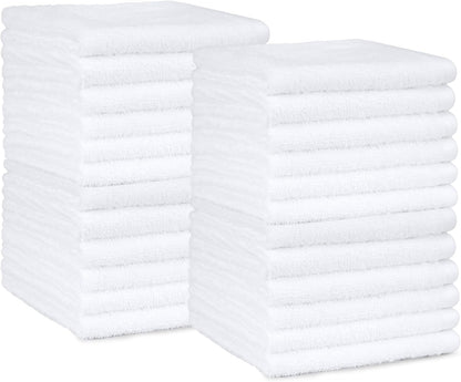 Amazon Basics Fast Drying Cotton Washcloths for Bathroom, Machine Washable, Soft and Highly Absorbent, 12 x 12 in, White, 24-Pack