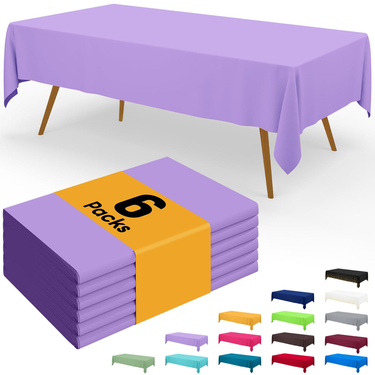 Smiry Plastic Disposable Waterproof Table Cloth - 54 x 108 Inch, 6 Packs