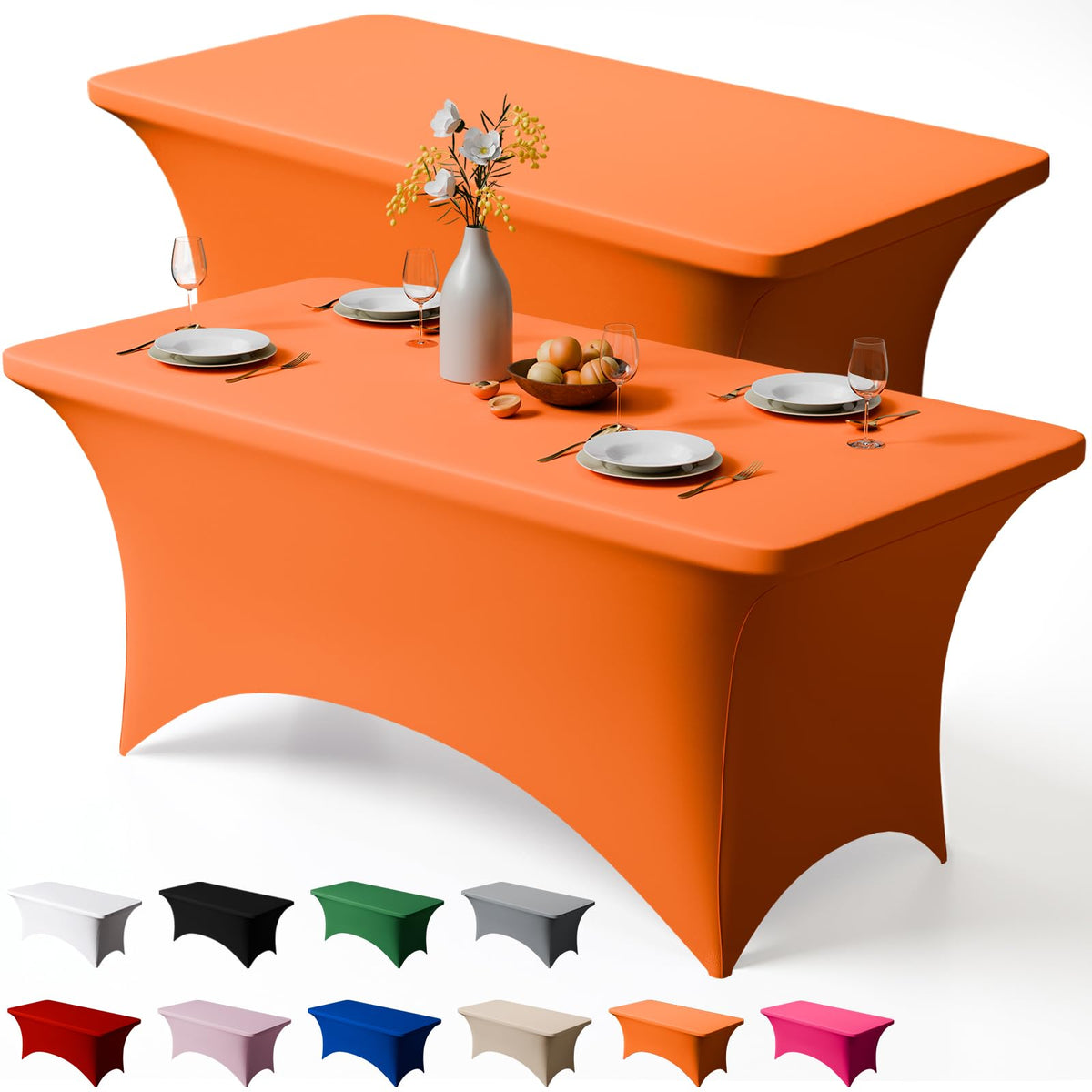 Trlyc 2 Pack 6FT Black Spandex Table Cloth 72 x 30 Inch