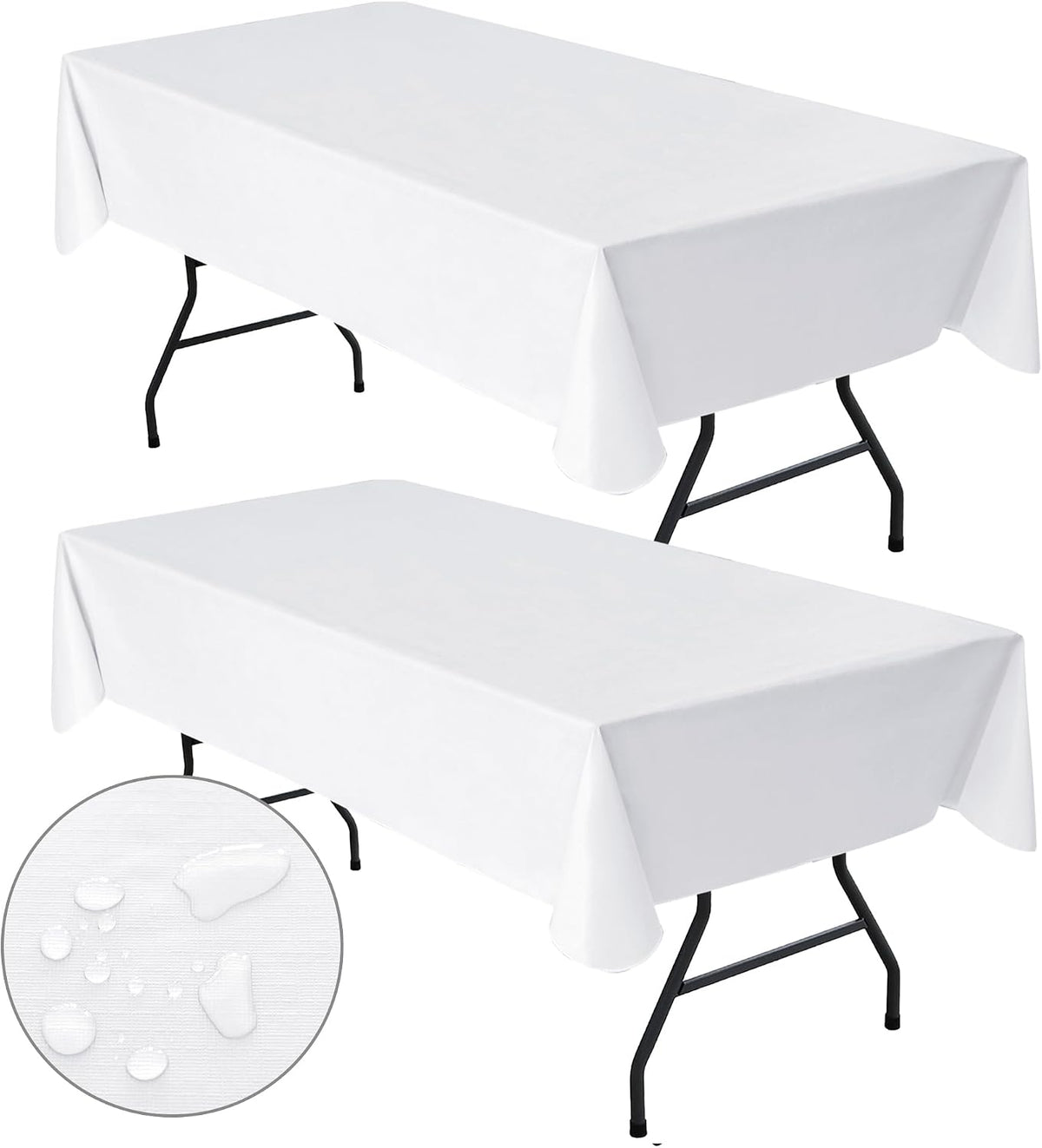 Waterproof Vinyl White Tablecloth With Flannel Backing 2 Pcs 60x120 In