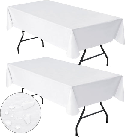 Waterproof Vinyl White Tablecloth With Flannel Backing 2 Pcs 60x120 In
