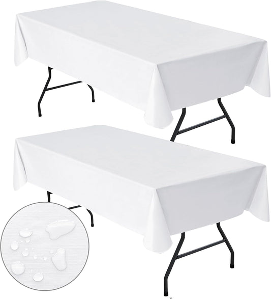 Waterproof Vinyl White Tablecloth With Flannel Backing 2 Pcs 60x120 In