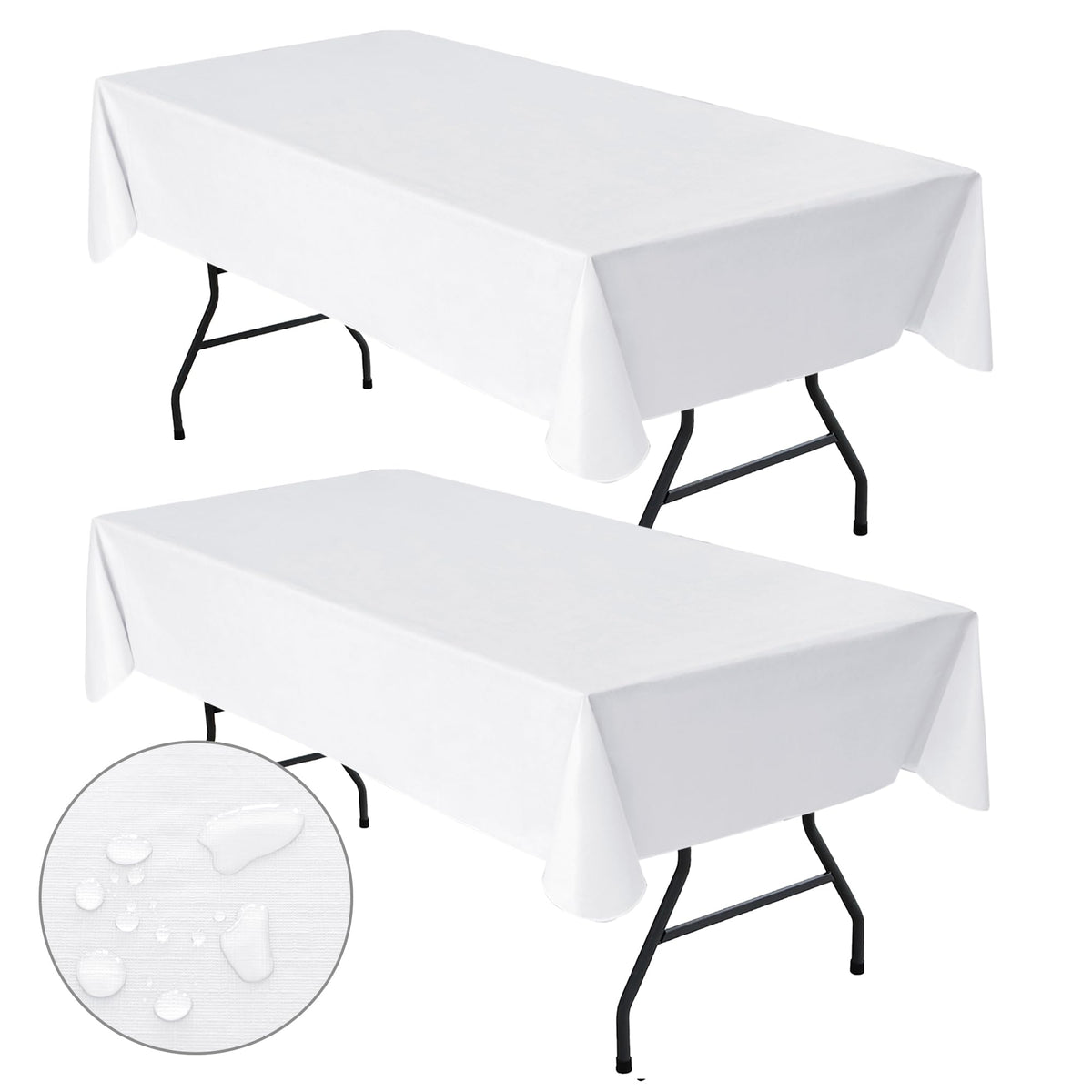 Waterproof Vinyl White Tablecloth With Flannel Backing 2 Pcs 60x120 In