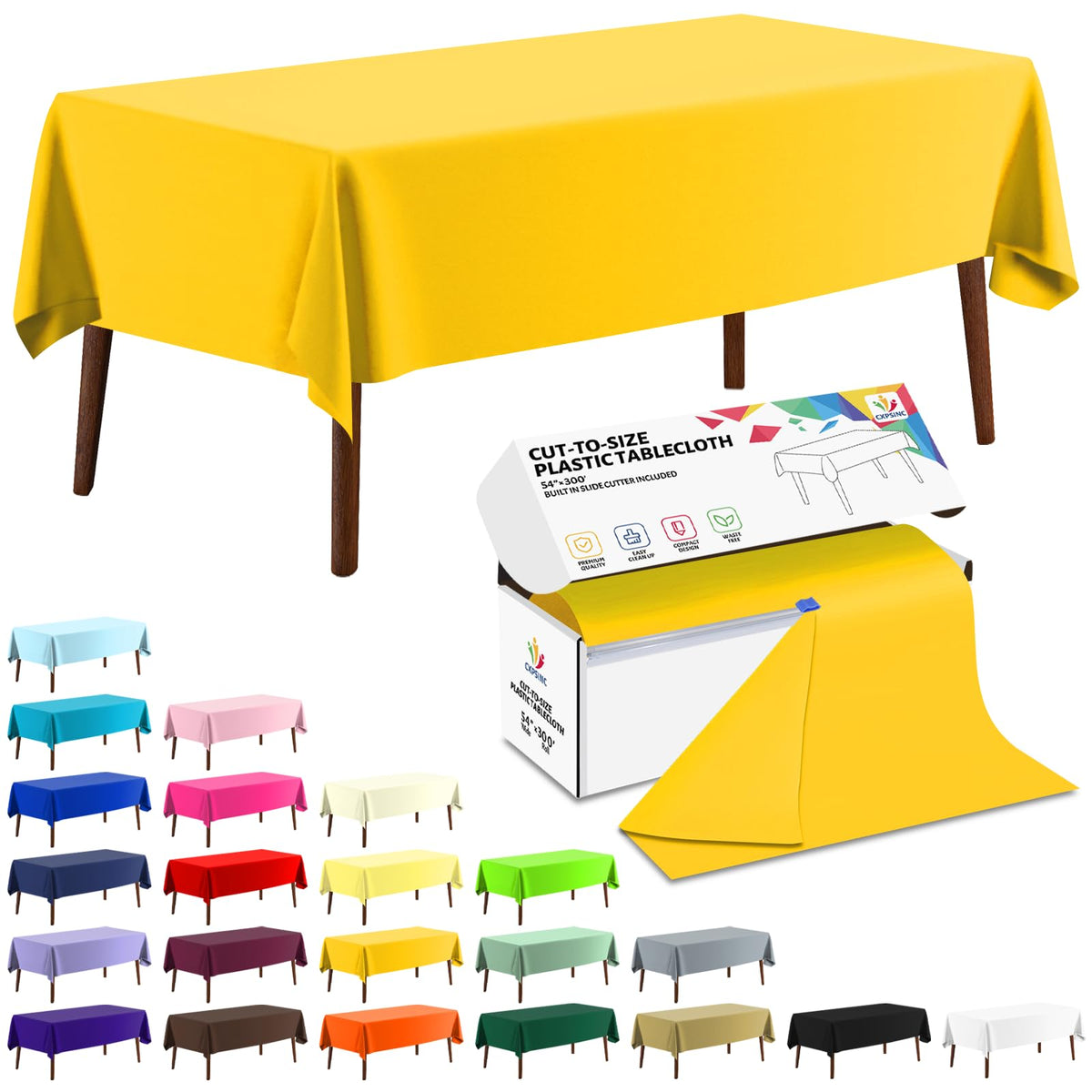 CXPSINC White Plastic Table Cloth Disposable Tablecloth Roll 54 Inch X 300 Feet Plastic Table Cover Roll with Slide Cutter for Picnics, Parties, Banquet, Birthdays, Weddings