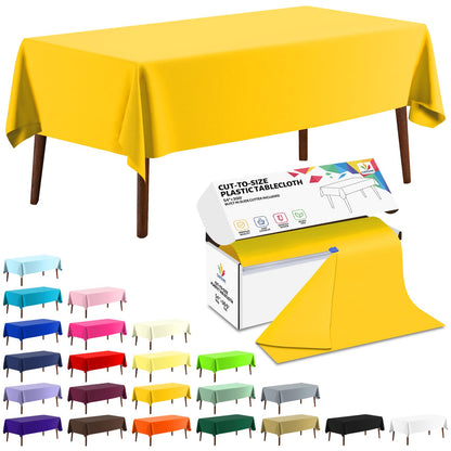 CXPSINC White Plastic Table Cloth Disposable Tablecloth Roll 54 Inch X 300 Feet Plastic Table Cover Roll with Slide Cutter for Picnics, Parties, Banquet, Birthdays, Weddings