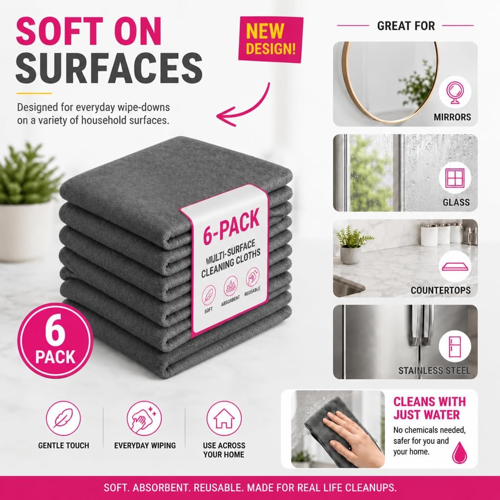 2026 New Upgrade Magic Cleaning Cloth 6Pcs,Thickened Large-Sized 12 * 16IN