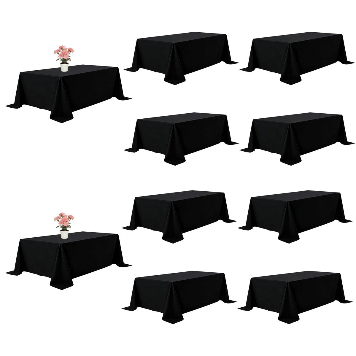 10 Pack Black Tablecloths 60 x 102 Inch for 6 Foot Rectangle Tables