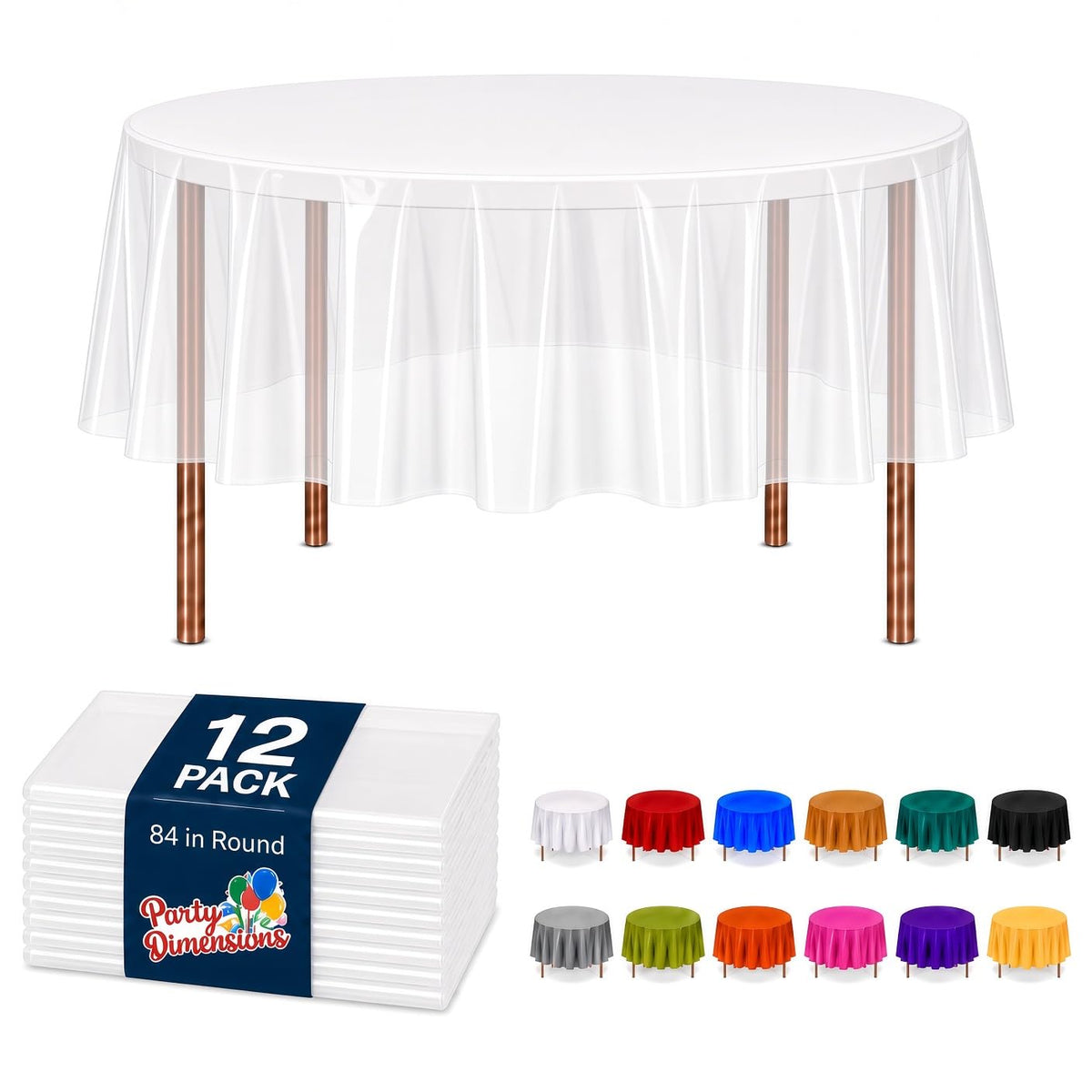 Party Dimensions White Disposable Plastic Tablecloth for Rectangle Tables (12 Pack) Table Cloths for Parties, Events & Weddings, Indoors Outdoors, 54 x 108 inches, Plastic Table Cover