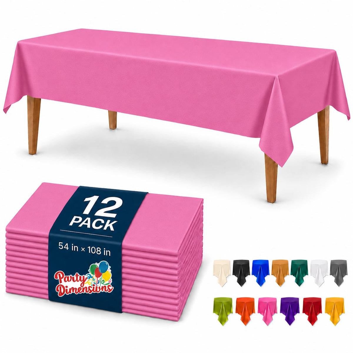 Party Dimensions White Disposable Plastic Tablecloth for Rectangle Tables (12 Pack) Table Cloths for Parties, Events & Weddings, Indoors Outdoors, 54 x 108 inches, Plastic Table Cover