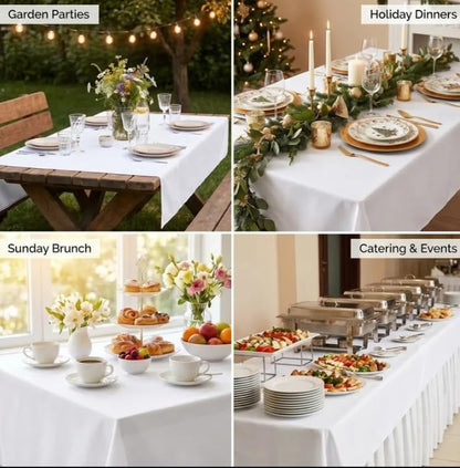 Urban Villa Tabletop Cover Kitchen Dining Tablecloth 100% Cotton Holiday Celebrations Wedding Dinner Parties White Rectangle 60X120 Inches 10-12 Seats Table Cloth