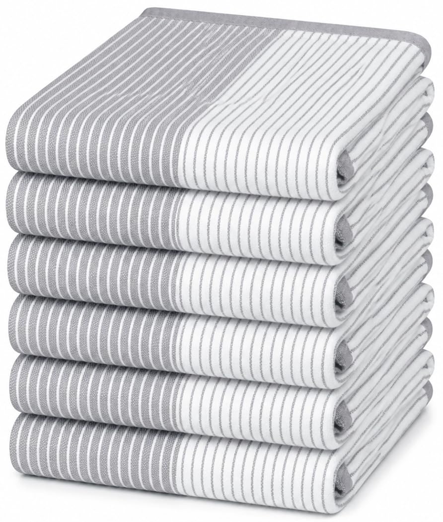 Premium Kitchen Towels 6 Pack 100% Cotton, 20"x28" Dish Towels - Grey