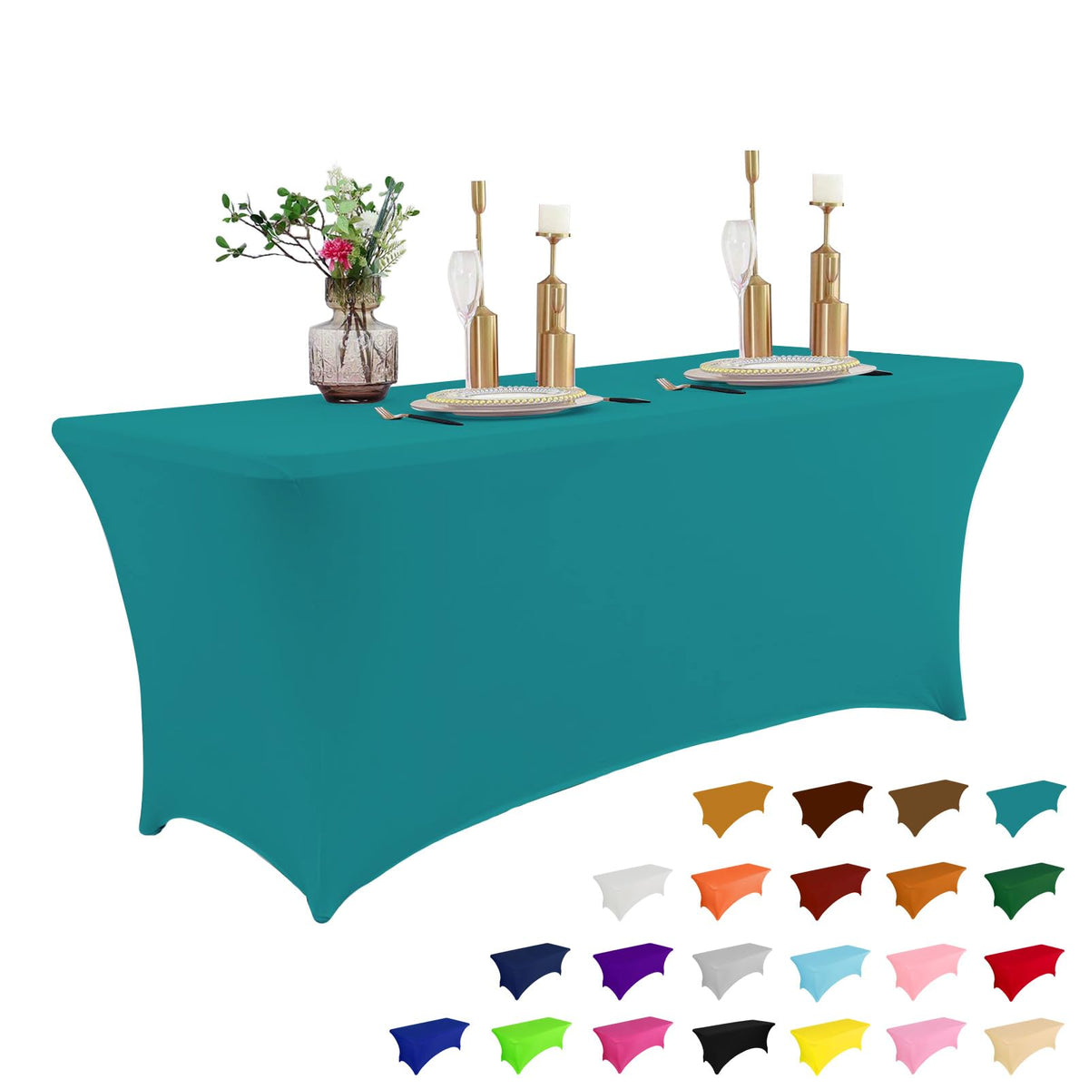 IVAPUPU 2 Pack 6FT Black Table Cloth for Rectangular Spandex Table Cover