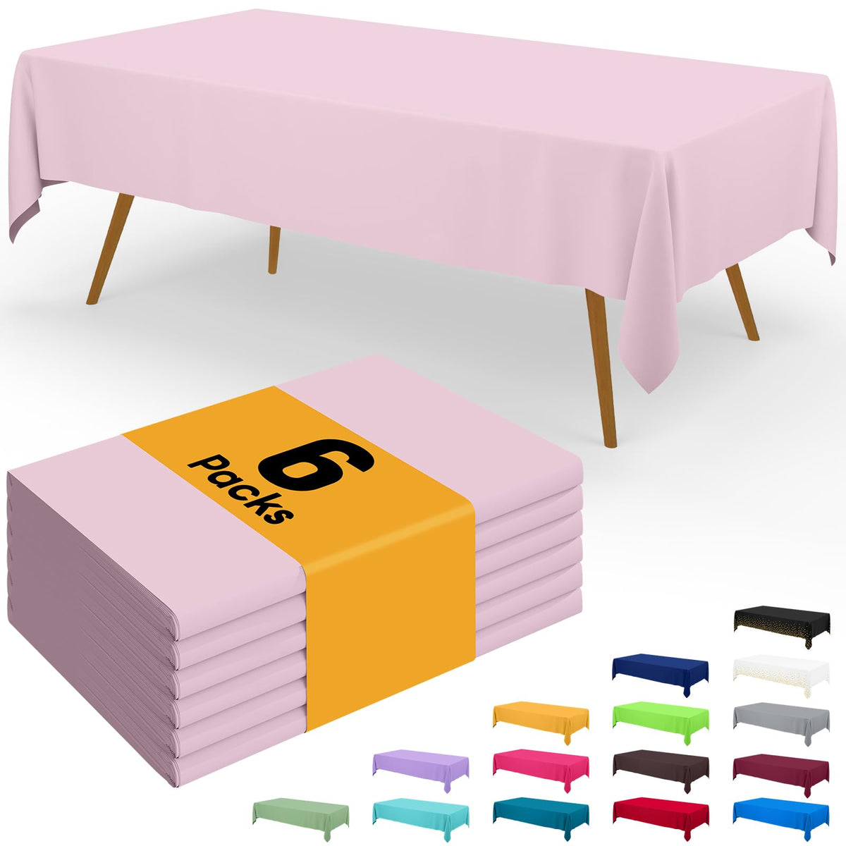 Smiry Plastic Disposable Waterproof Table Cloth - 54 x 108 Inch, 6 Packs