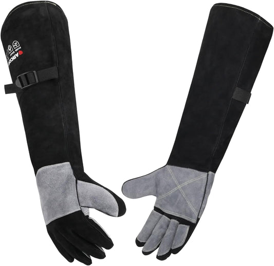 ARCCAPTAIN 24 Inches Leather Welding Gloves, Bite Protection, Black-Grey