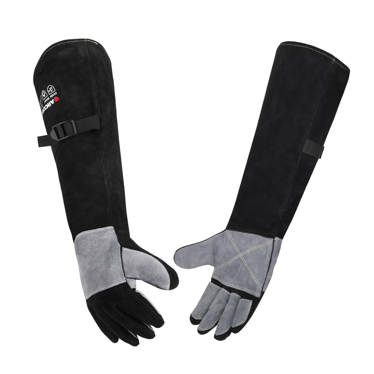 ARCCAPTAIN 24 Inches Leather Welding Gloves, Bite Protection, Black-Grey