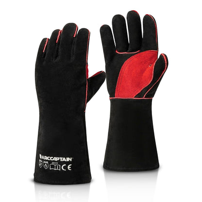 ARCCAPTAIN 24 Inches Leather Welding Gloves, Bite Protection, Black-Grey