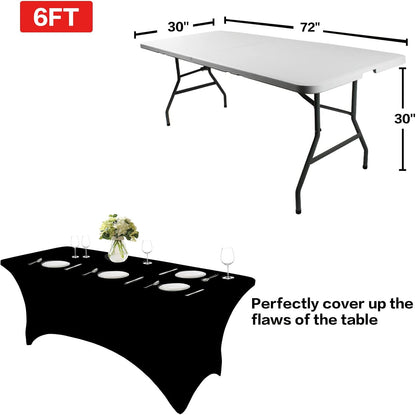 IVAPUPU 2 Pack 6FT Black Table Cloth for Rectangular Spandex Table Cover