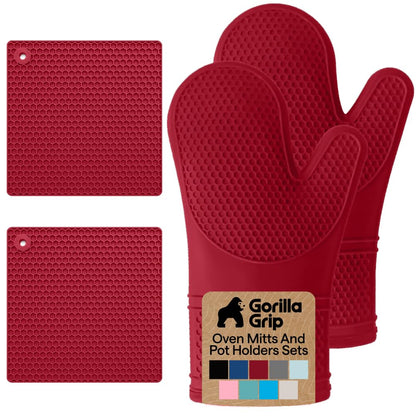 GORILLA GRIP Silicone Oven Mitts, 550F Heat Resistant, 12.5x8.3, Black