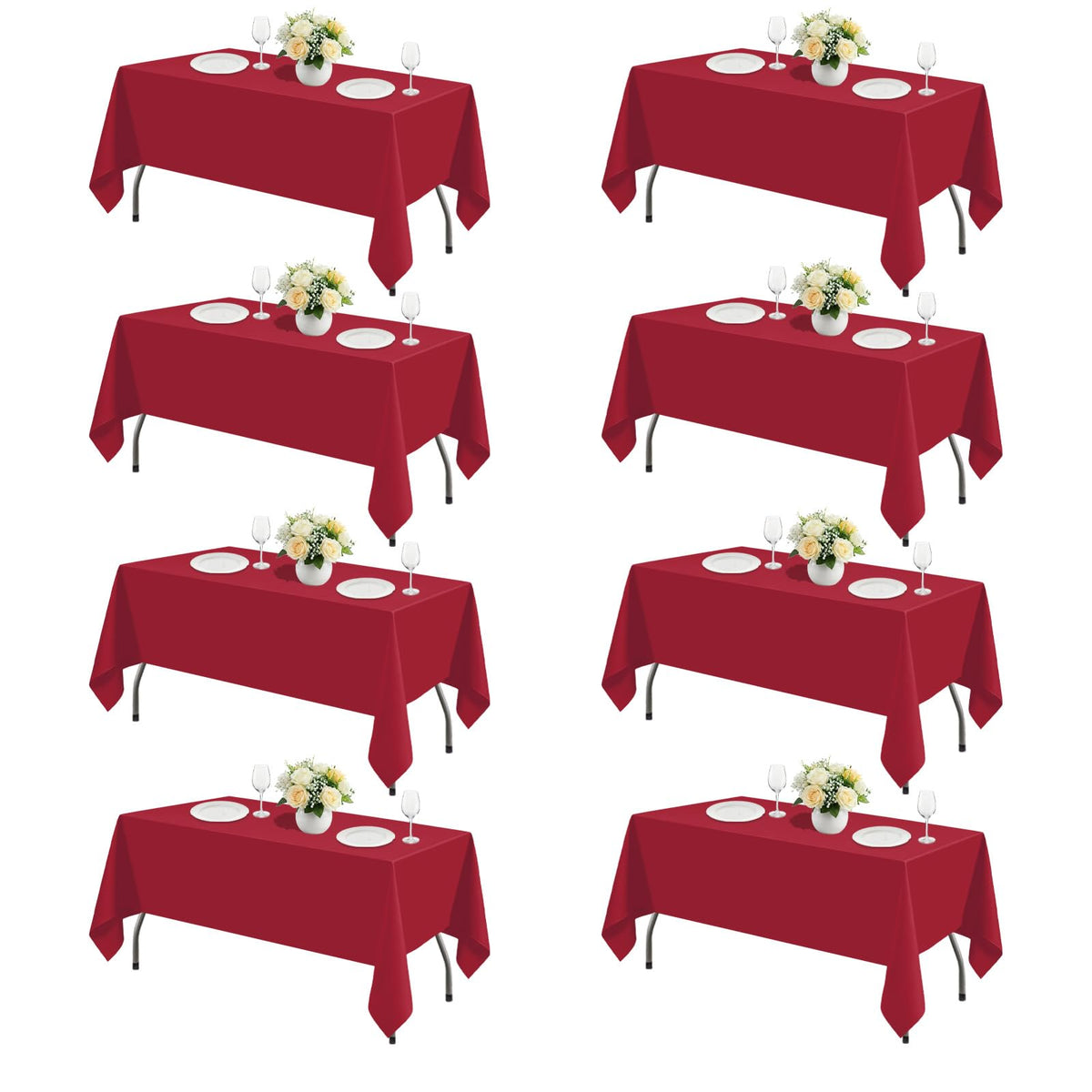 White Rectangle Table Cloth 60 x 102 Inch, 8 Pack