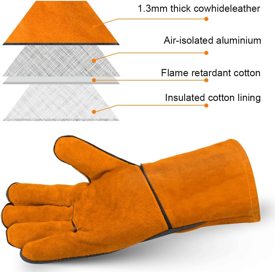 AUAUY Welding Gloves, Heat Resistant Long Leather Gauntlets