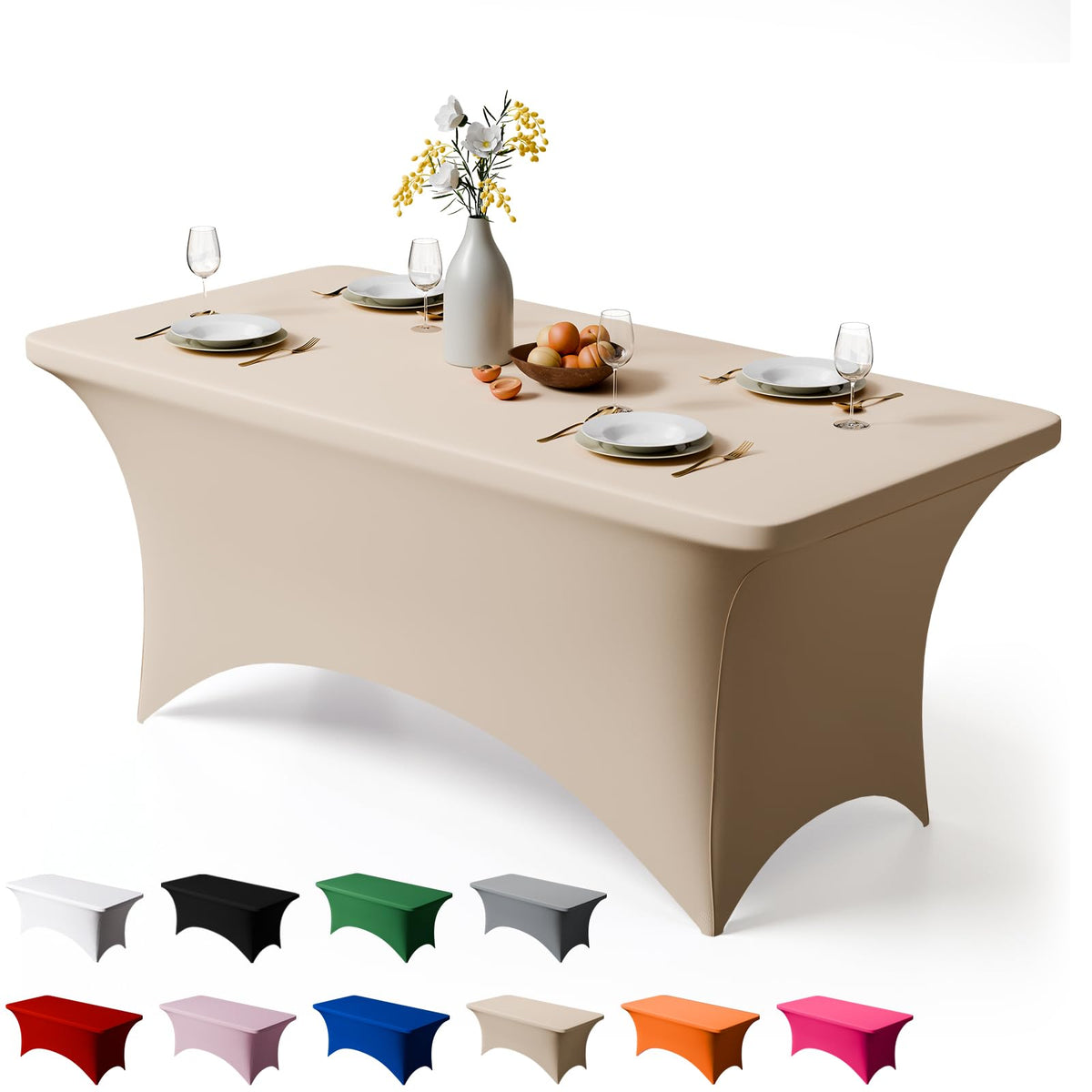 Trlyc 2 Pack 6FT Black Spandex Table Cloth 72 x 30 Inch