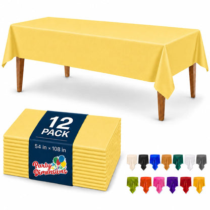 Party Dimensions White Disposable Plastic Tablecloth for Rectangle Tables (12 Pack) Table Cloths for Parties, Events & Weddings, Indoors Outdoors, 54 x 108 inches, Plastic Table Cover