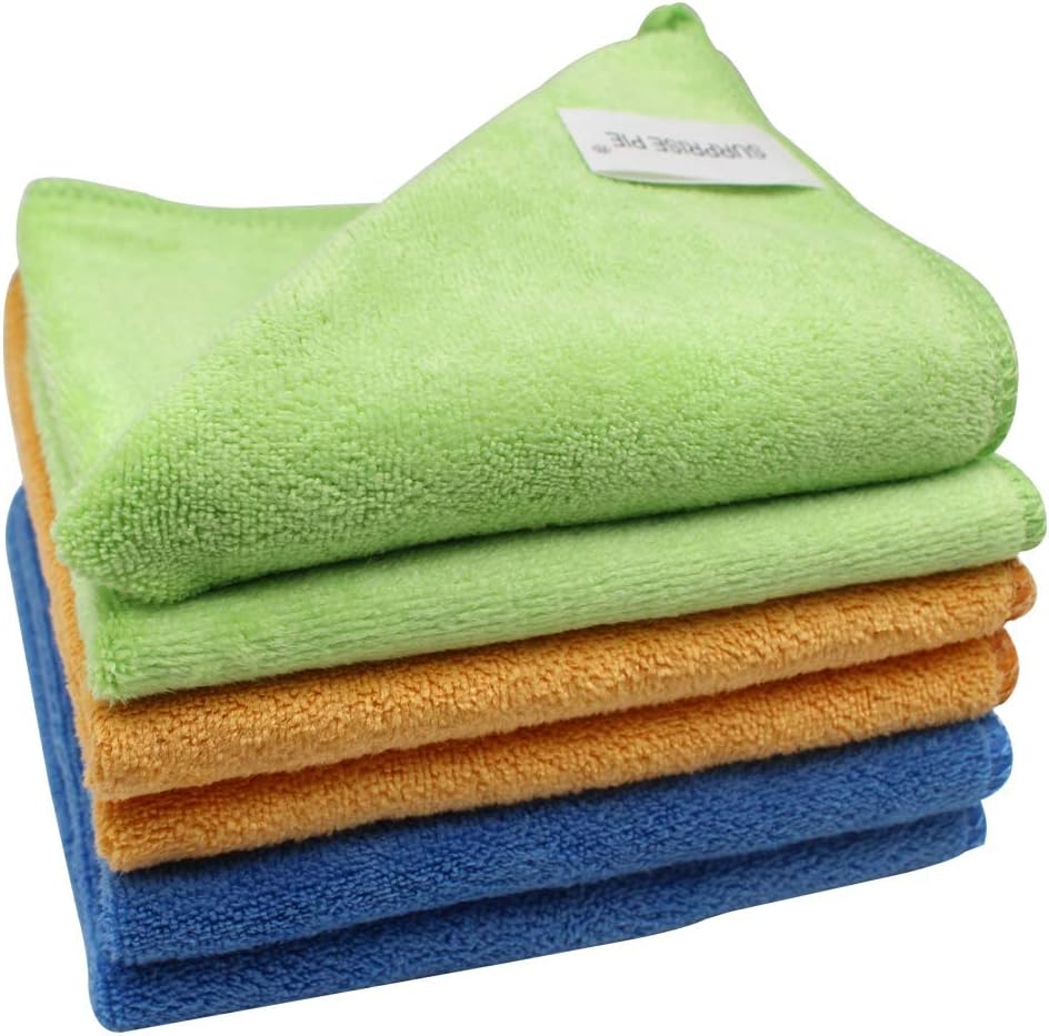 400 GSM Microfiber Cleaning Cloths, Ultra Absorbent, Thick, Lint Free Reusable Cleaning Cloths for Kitchen, Glass, Stainless Steel, Car Detailing & Household Cleaning, 6 Pack, 12" x 12"