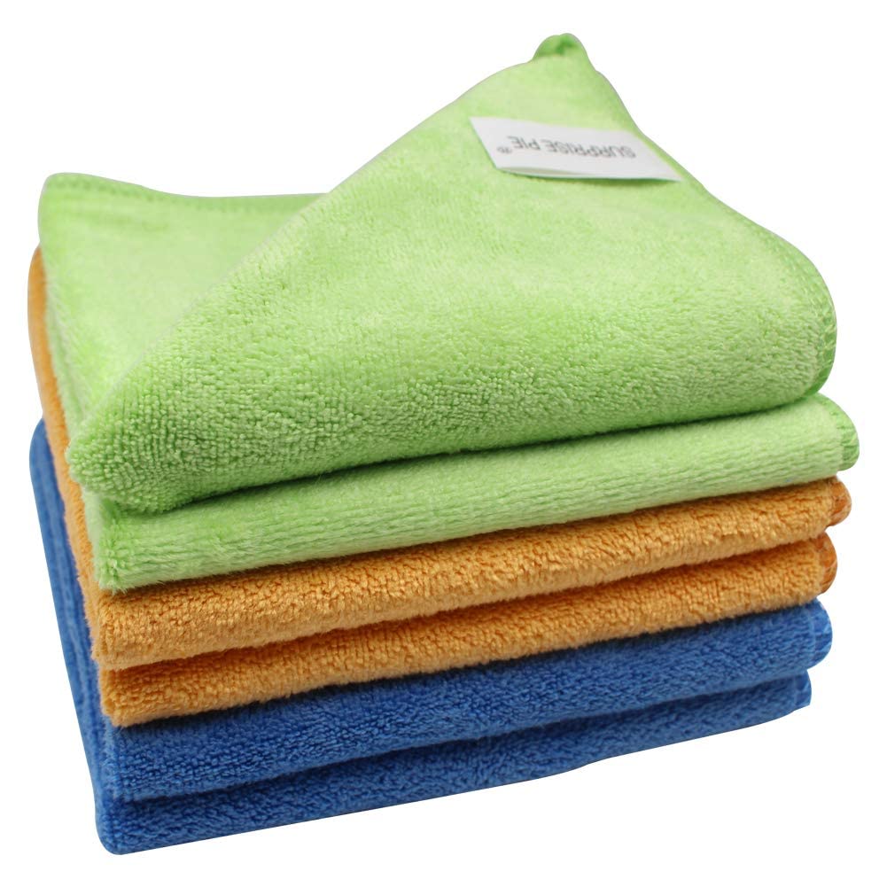 400 GSM Microfiber Cleaning Cloths, Ultra Absorbent, Thick, Lint Free Reusable Cleaning Cloths for Kitchen, Glass, Stainless Steel, Car Detailing & Household Cleaning, 6 Pack, 12" x 12"