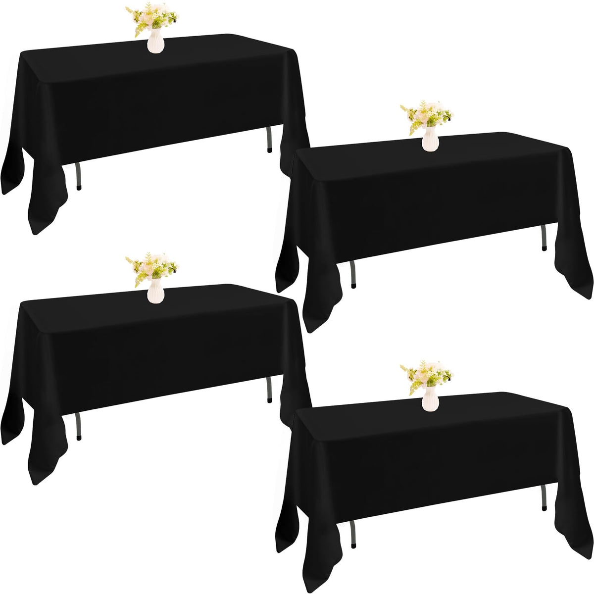 4 Pack Rectangle Tablecloth 60x102 Inch Black Washable Polyester Table Cover for Wedding Dining Table Buffet Parties Banquet Decoration（Black）