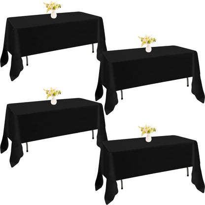 4 Pack Rectangle Tablecloth 60x102 Inch Black Washable Polyester Table Cover for Wedding Dining Table Buffet Parties Banquet Decoration（Black）