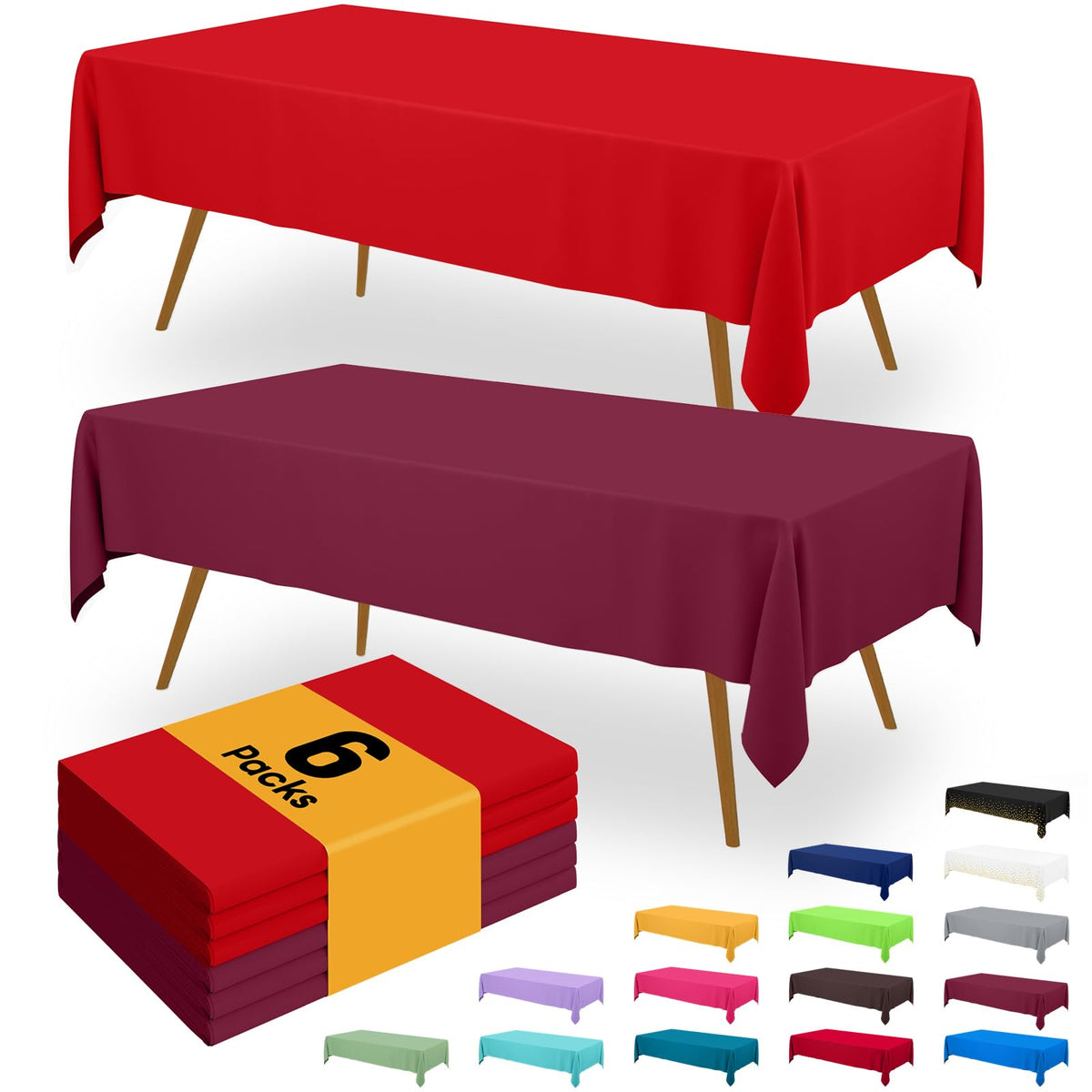 Smiry Plastic Disposable Waterproof Table Cloth - 54 x 108 Inch, 6 Packs