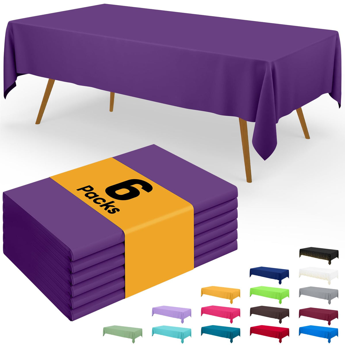 Smiry Plastic Disposable Waterproof Table Cloth - 54 x 108 Inch, 6 Packs