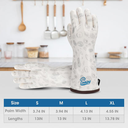 Heat Resistant Gloves Food Grade Oven Mitts Liquid Silicone with Nylon Line Reusable Waterproof for Women Handle Hot Food White Small