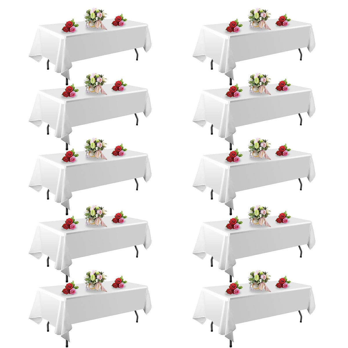 FINDYOU 10 Pack White Table Cloth Rectangle Table 60 x 102 Inch Tablecloths for 6 Foot Rectangle Tables. Stain and Winkle Resistant Polyester Washable White TableCloths for Parties Wedding Dining