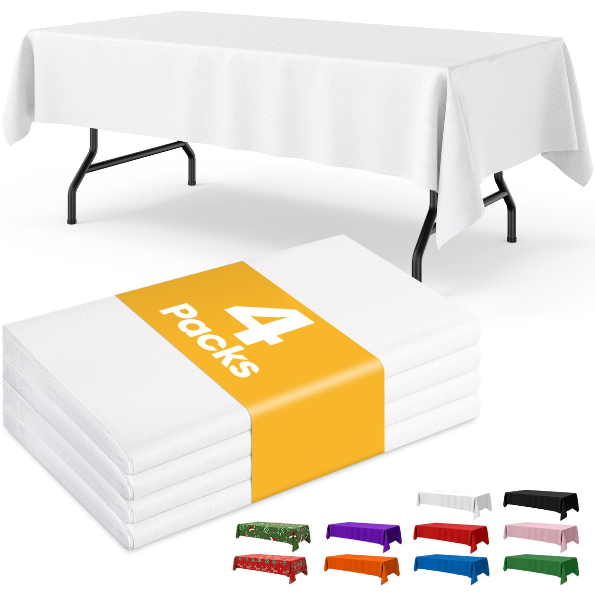 Niuara White Plastic Table Cloth - 4 Pack 54" × 108" Rectangle Disposable Tablecloths for 6FT Tables, Table Cover for Party, Holiday & Gathering Use