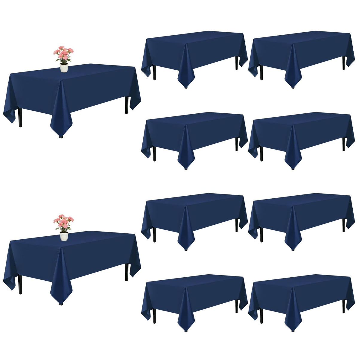 10 Pack Black Tablecloths 60 x 102 Inch for 6 Foot Rectangle Tables