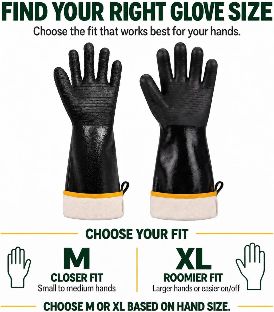 932°F Heat Resistant BBQ Gloves, Extra-Thick Lining, 14-Inch (XL)
