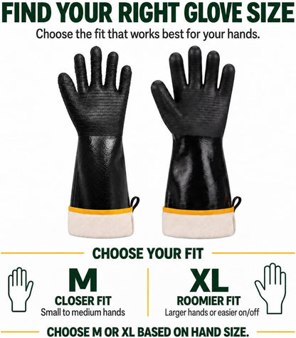 932°F Heat Resistant BBQ Gloves, Extra-Thick Lining, 14-Inch (XL)