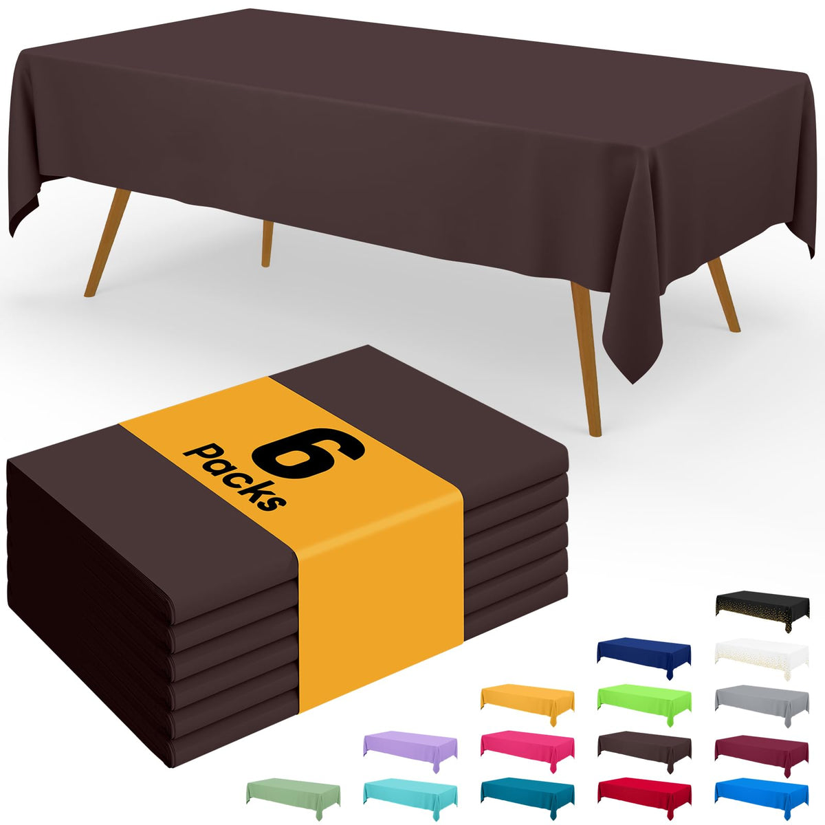 Smiry Plastic Disposable Waterproof Table Cloth - 54 x 108 Inch, 6 Packs
