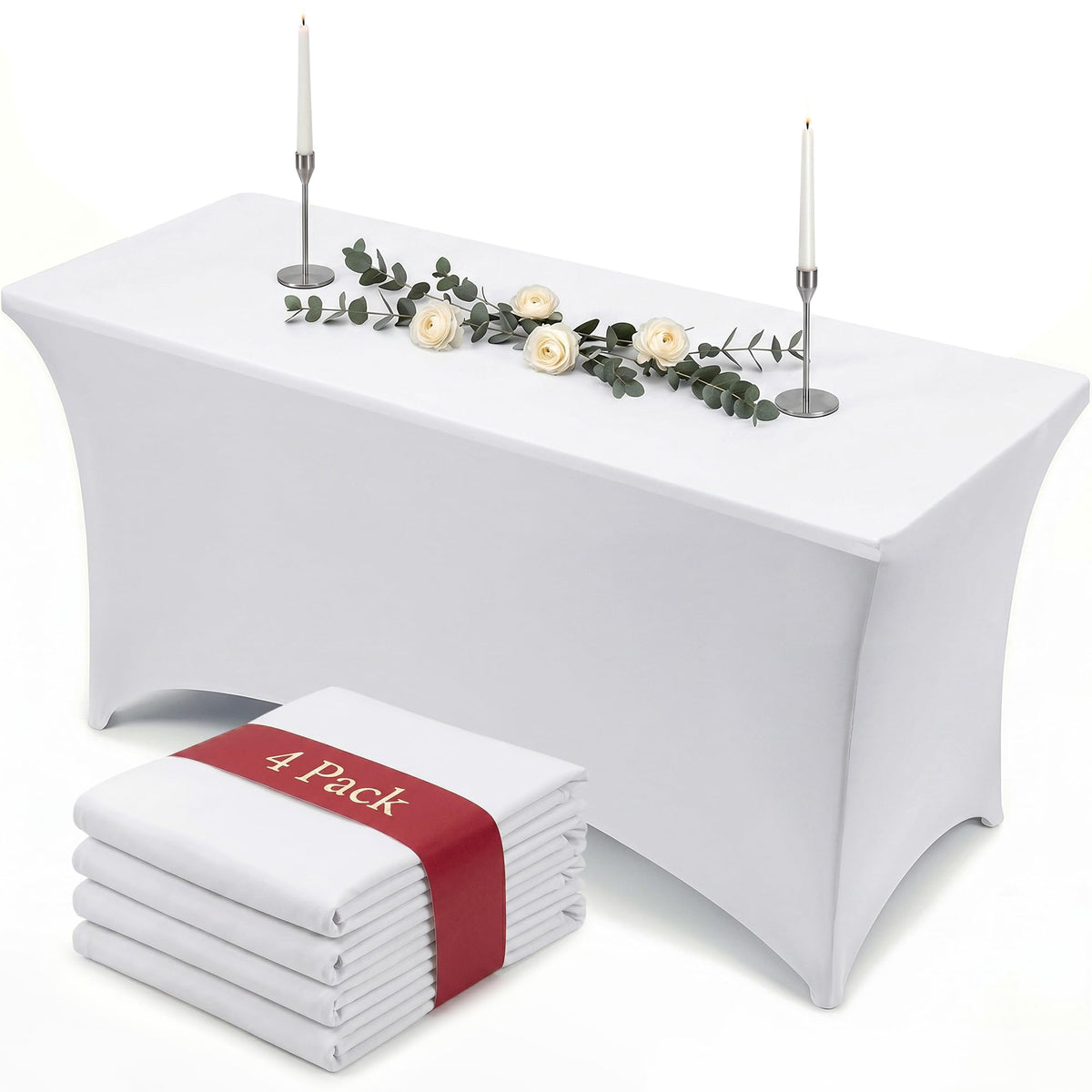 Utopia Kitchen Spandex Table Cloth 2 Pack [8FT, 96Lx30Wx30H Inch, Black]