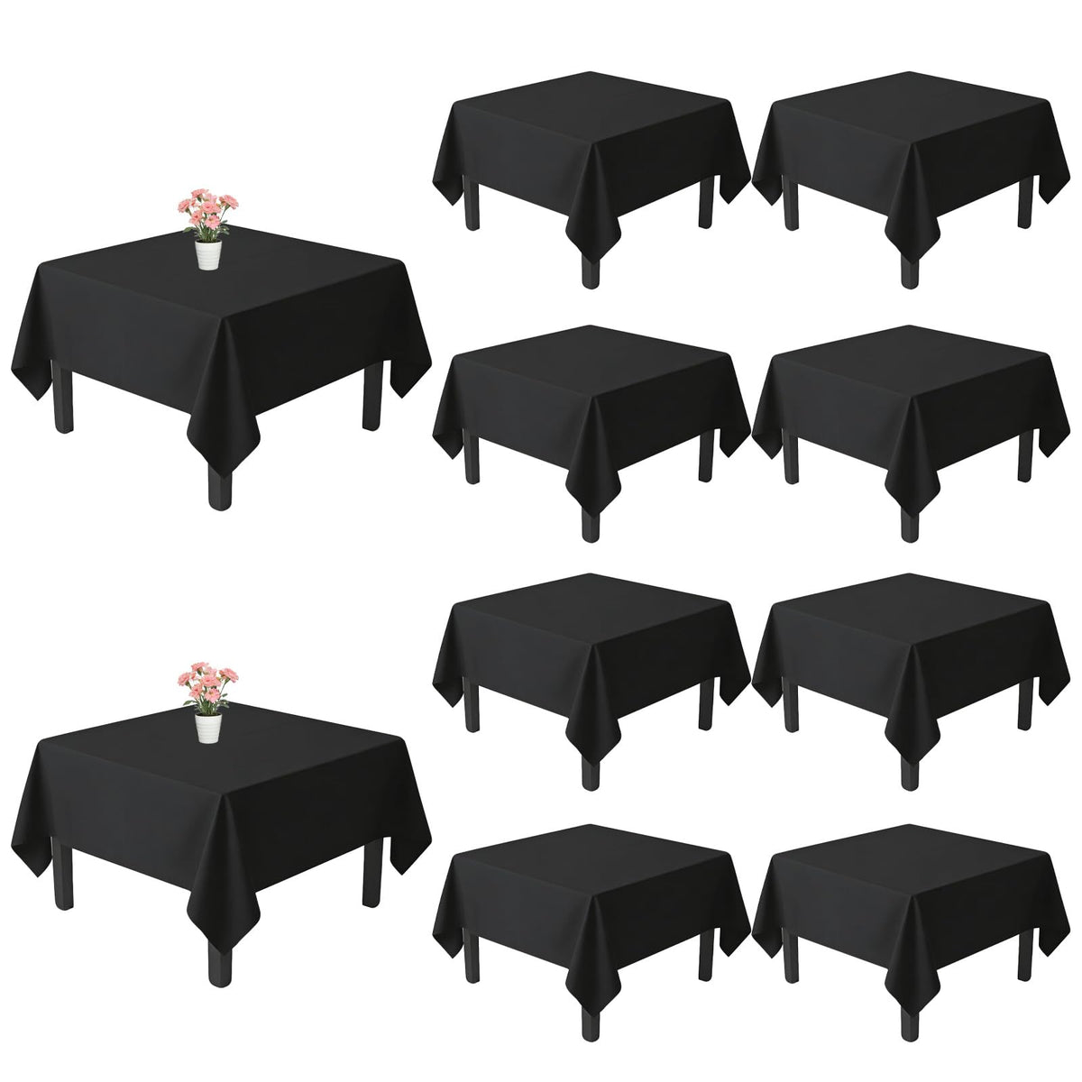 10 Pack Black Tablecloths 60 x 102 Inch for 6 Foot Rectangle Tables
