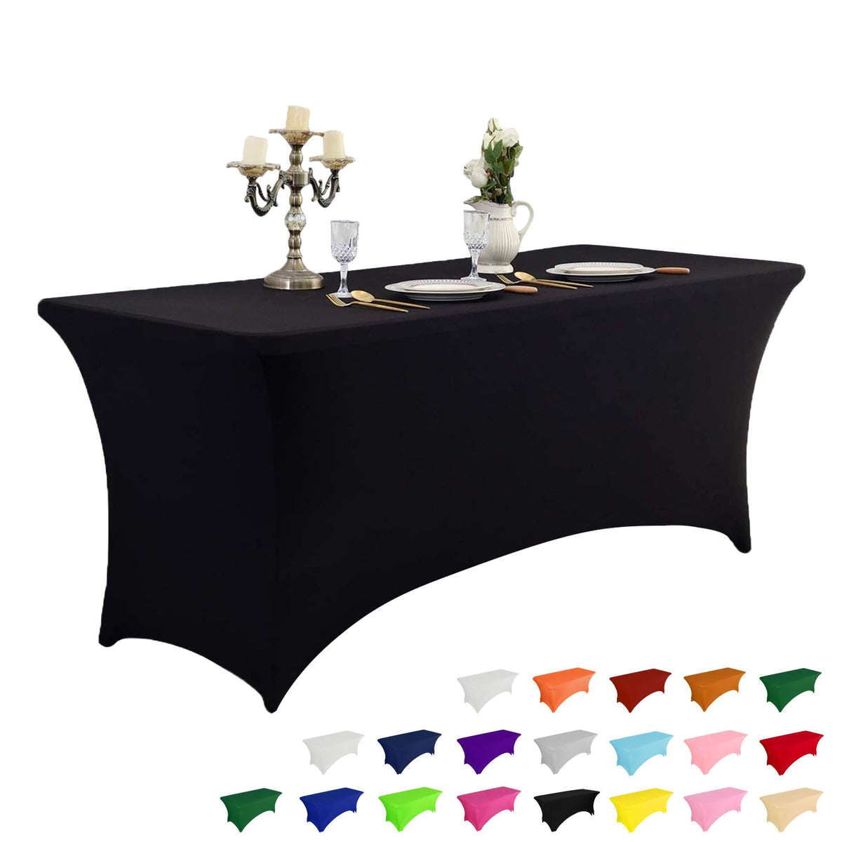IVAPUPU 2 Pack 6FT Black Table Cloth for Rectangular Spandex Table Cover