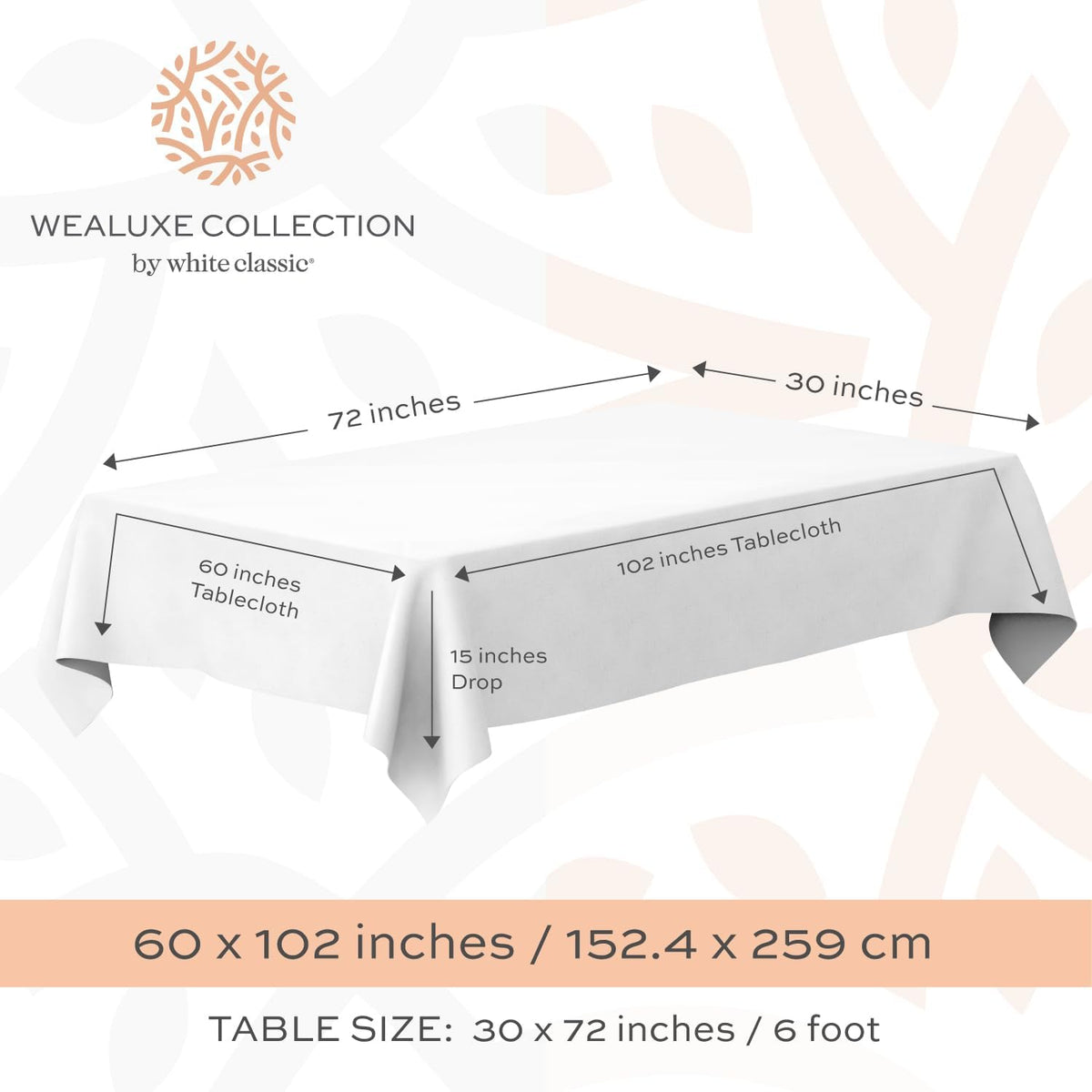 WEALUXE White Table Cloths for 6 Foot Folding Tables [6 Pack, 60x102 Inches] White Tablecloths Rectangular, Stain and Wrinkle Resistant Washable Linen Fabric Cloth