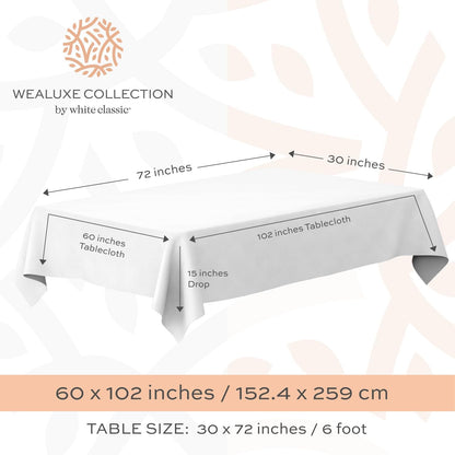 WEALUXE White Table Cloths for 6 Foot Folding Tables [6 Pack, 60x102 Inches] White Tablecloths Rectangular, Stain and Wrinkle Resistant Washable Linen Fabric Cloth