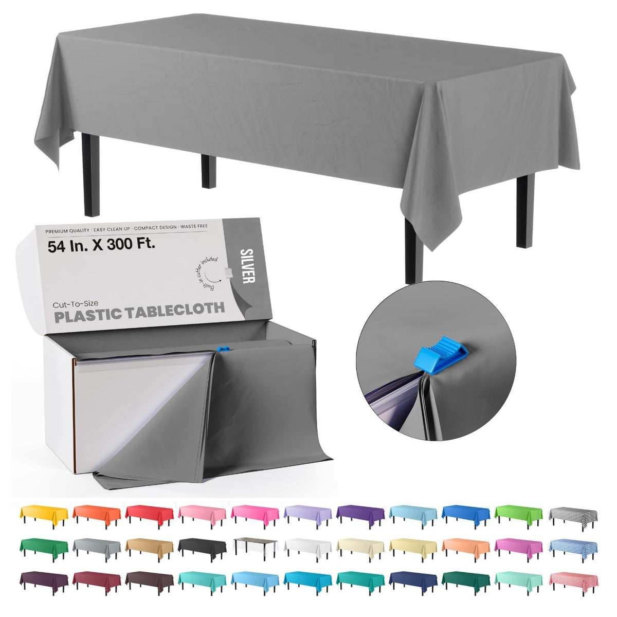 Exquisite Red 54x300in Plastic Disposable Tablecloth Roll with Built-in Cutter - 36 Rectangle Table Covers in a Box