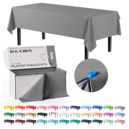 Exquisite Red 54x300in Plastic Disposable Tablecloth Roll with Built-in Cutter - 36 Rectangle Table Covers in a Box