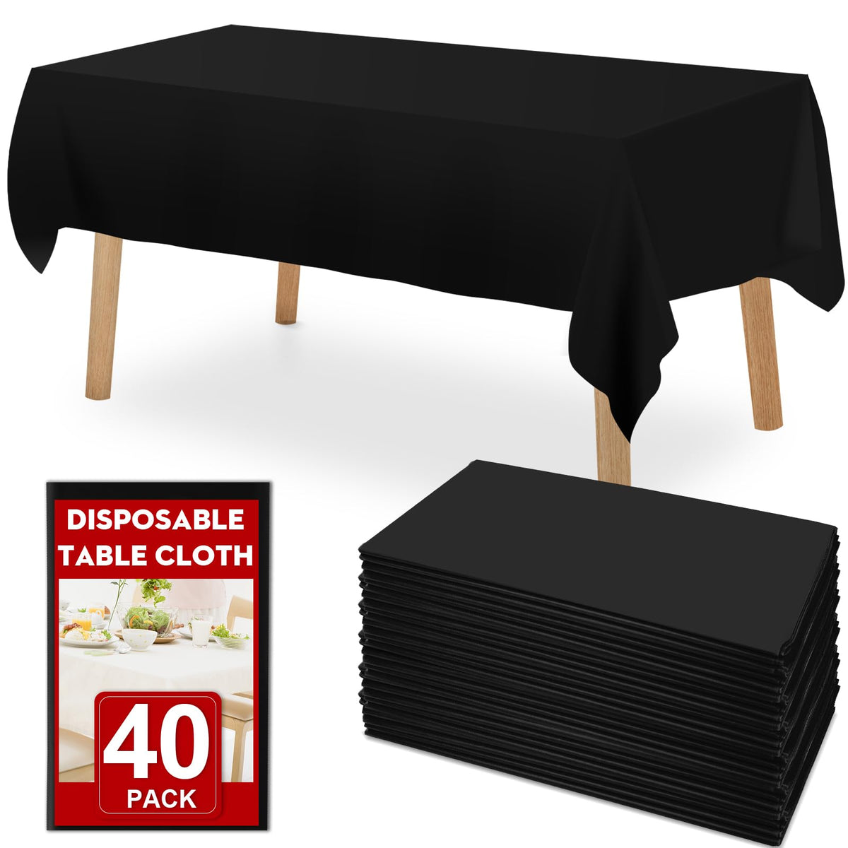 RowinsyDD 30 Pack Black Plastic Tablecloth, Plastic Table Cloths Disposable